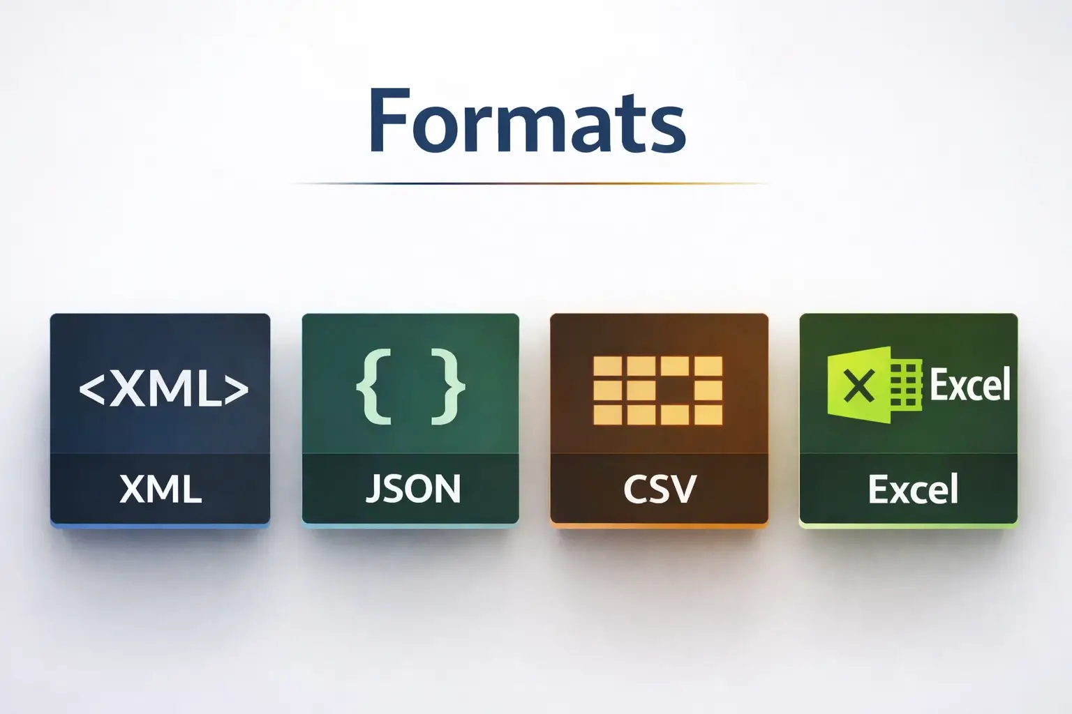 Formats: XML, JSON, CSV, Excel