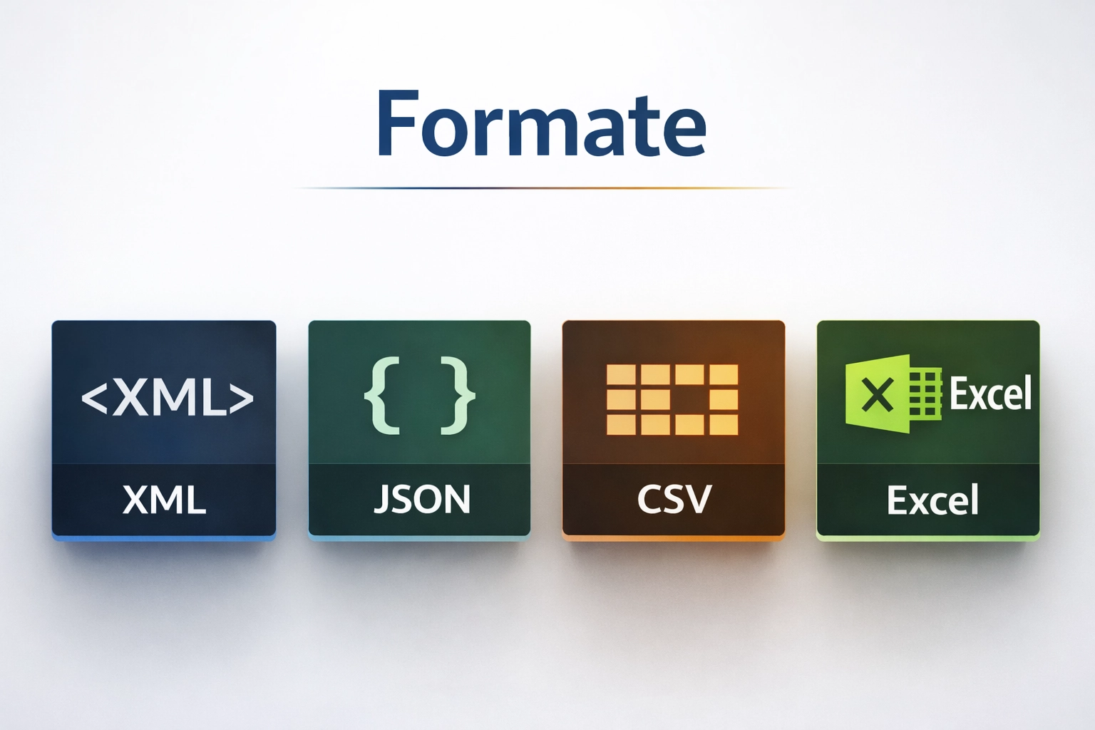 Formate: XML, JSON, CSV, Excel